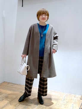 「ストレートパンツ」｜「アイテム（ノーカラーコート）」を使った、yasuno.【GLOBALWORK】さん（レディース・162cm）の秋コーディネート