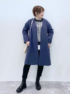 「GLOBAL WORK（グローバルワーク）のウツクシルエットデニムスリム/954886（デニムパンツ）」を使った、yasuno.【GLOBALWORK】さん（レディース・162cm）の冬コーディネート