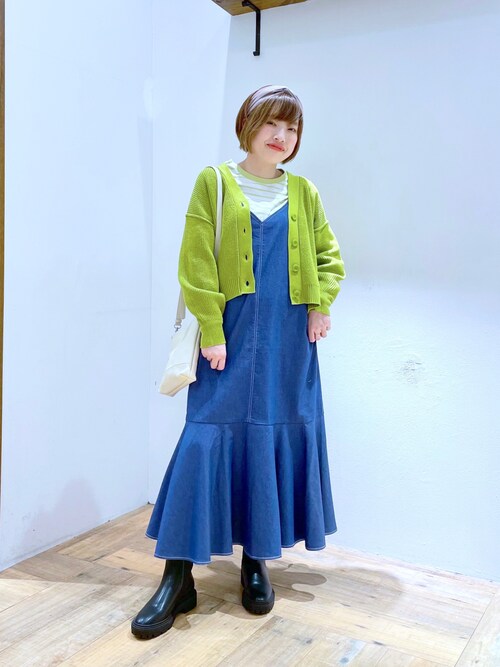 PLAN C キャミワンピース　デニムワンピース　ティアード　ロング　イタリア製 GLOBAL WORK ワンピース デニムティアードキャミワンピース