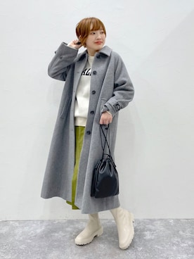 「ロゴニット」｜「アイテム（ステンカラーコート）」を使った、yasuno.【GLOBALWORK】さん（レディース・162cm）の冬コーディネート