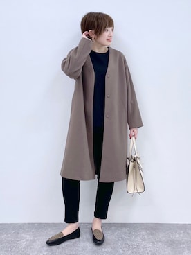 「バブーシュ」｜「アイテム（ノーカラーコート）」を使った、yasuno.【GLOBALWORK】さん（レディース・162cm）の秋コーディネート