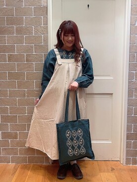 「オフホワイト」｜「アイテム（ジャンパースカート）」を使った、❁kasumi❁さん（レディース・157cm）の秋コーディネート