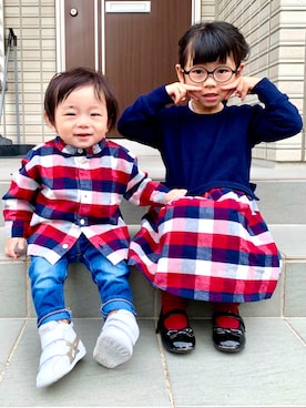 「無印良品（ムジルシリョウヒン）のアイテム（ワンピース/ドレス）」を使った、ゆずりつみなさん（キッズ・100cm）の秋コーディネート