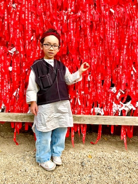 「アイテム（ワンピース/ドレス、ホワイト系）」を使った、ゆずりつみなさん（キッズ・110cm）の春コーディネート