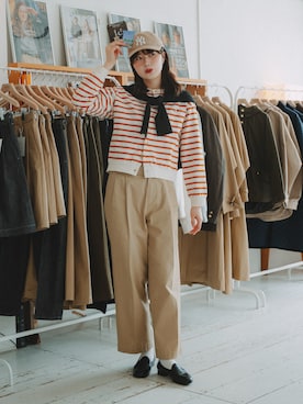 「Berwick1707（バーウィック）のBerwick バーウィック ローファー 170 ゴム×レザーソール（ローファー、ブラック系）」を使った、おはなさん（レディース・168cm）の春コーディネート