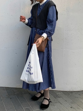 「エコバッグ」｜「アイテム（バレエシューズ）」を使った、おはなさん（レディース・168cm）の秋コーディネート