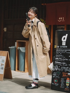 「unfolkのアイテム（トレンチコート、ベージュ系）」を使った、おはなさん（レディース・168cm）の春コーディネート