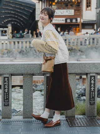 「LAVENHAM(ラベンハム)のCocoon Thornham Womens / コクーン ソーンハム ウィメンズ(ベスト)」を使った、おはなさん(レディース・168cm)の秋コーディネート