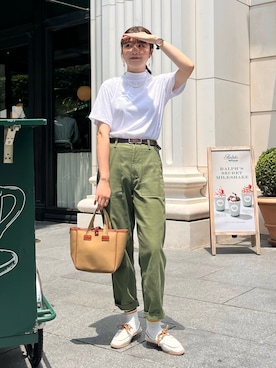 「BRADY（ブレディー）のBrady | BECK（トートバッグ、グリーン系）」を使った、おはなさん（レディース・168cm）の夏コーディネート
