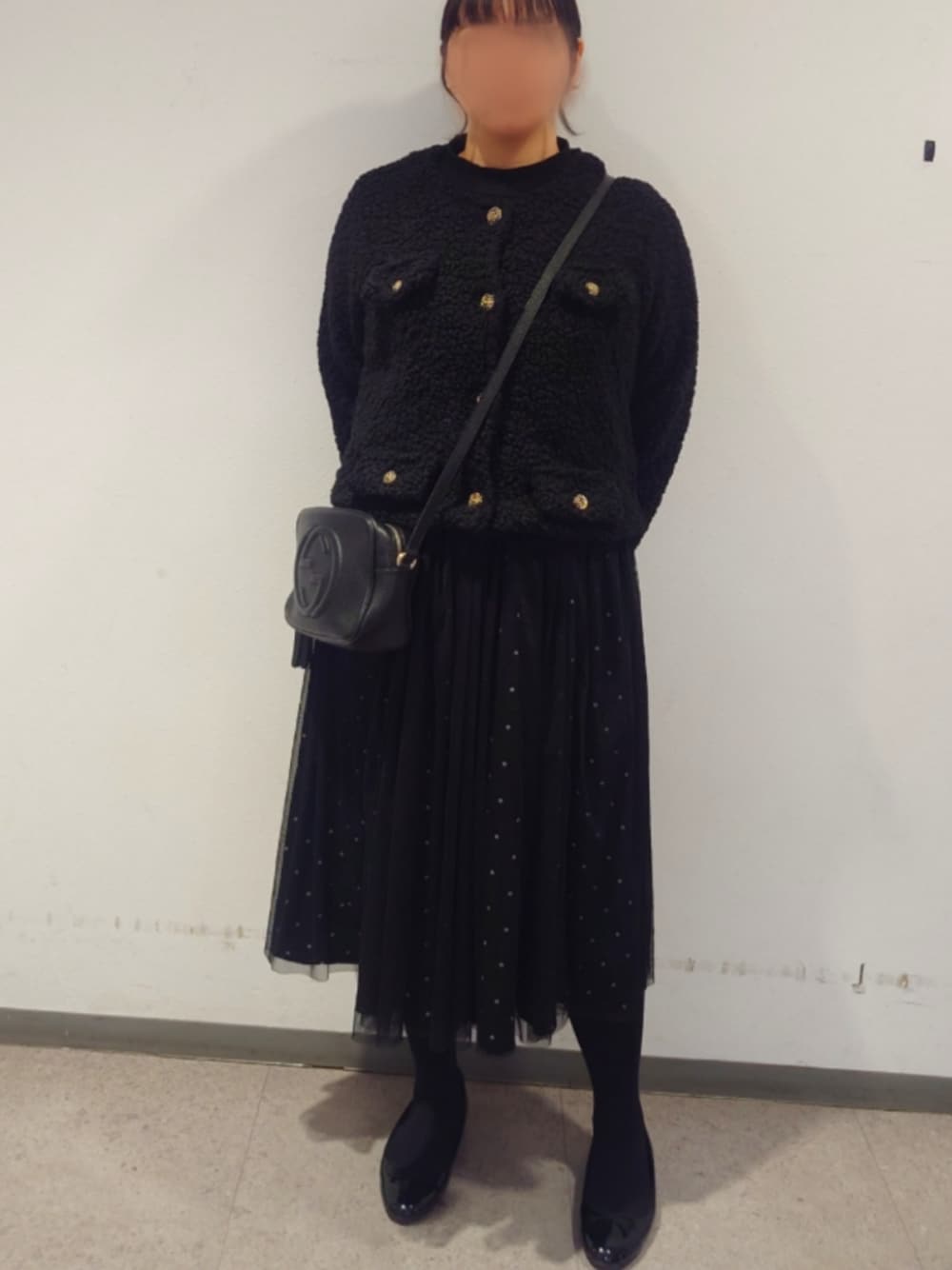 「GUCCIのアイテム（ショルダーバッグ、ブラック系）」を使った、ywift1225さん（骨格ストレート・レディース・162cm）の冬コーディネートの1枚目の写真
