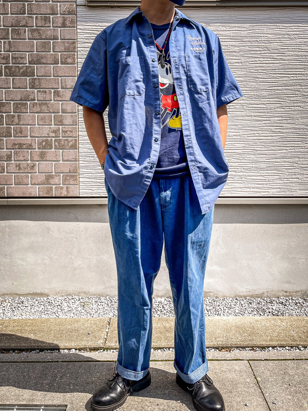 「ゴローズ、NAVAJO、ビンテージ、ヴィンテージ古着、革靴、アメカジ」｜「goemonsantakuのアイテム（シャツ/ブラウス、ブルー系）」を使った、goemonsantakuさん（メンズ・172cm）の秋コーディネートの1枚目の写真