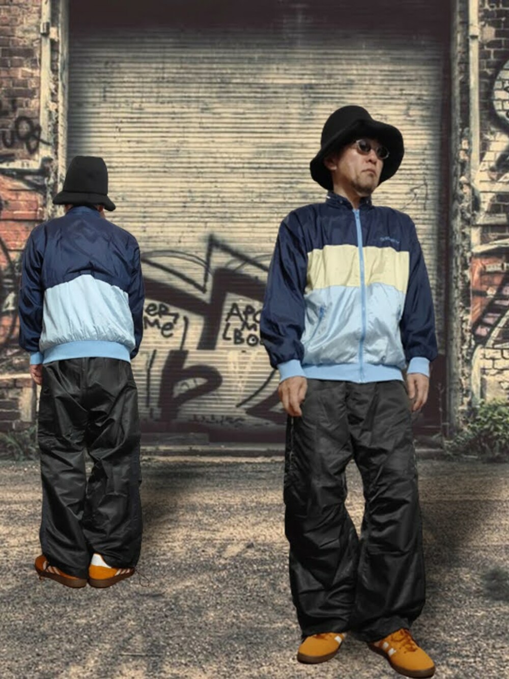 「ストリート、ヒップホップ、スケータースタイル、y2k、裏原、jamiroquai、jason kay、adidas、busenitz、トラックジャケット、ナイロンジャケット、ナイロンパンツ、カーゴパンツ、スニーカー、スケボー」｜「adidasのアイテム（ナイロンジャケット、ブルー系）」を使った、msg1961さん（メンズ・170cm）の冬コーディネートの1枚目の写真