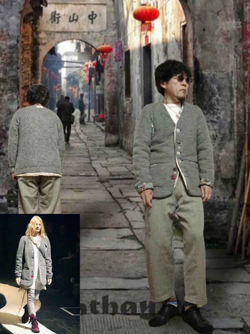 「カーディガン、中綿ジャケット、パデッドジャケット、白Tシャツ、シルバーアクセサリー、ワイドパンツ、へリンボーン、ジャーマントレーナー、ボーダーソックス、アンダーカバー、コムデギャルソン、休日スタイル、冬のコーデ、グレー×ブラック、モノトーン」｜「UNDERCOVERのアイテム（カーディガン/ボレロ、グレー系）」を使った、msg1961さん（メンズ・170cm）の冬コーディネートの1枚目の写真