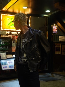 「ストリートファッション」｜「アイテム（ライダースジャケット）」を使った、ゆうきさん（メンズ・174cm）の夏コーディネート