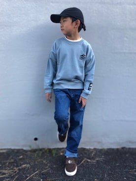 「CAMP7（キャンプセブン）のアイテム（スウェット）」を使った、haru🌸さん（キッズ・123cm）の秋コーディネート