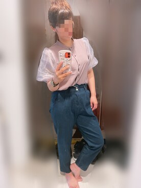 「GRL（グレイル）のフリルマムデニムパンツ（デニムパンツ）」を使った、Sarahさん（レディース・160cm）の夏コーディネート