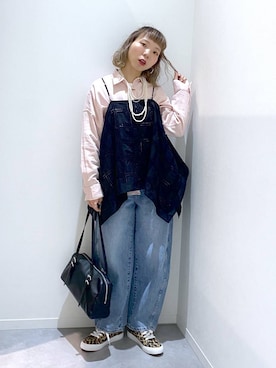 「GLOBAL WORK（グローバルワーク）のGOODデニムバレルパンツ/600980（デニムパンツ、ブルー系）」を使った、ちゃんさん（レディース・155cm）の春コーディネート