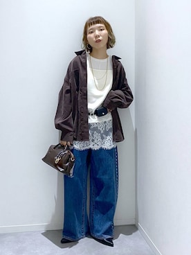 「GLOBAL WORK（グローバルワーク）のGOODデニムアソートワイド/1042802（デニムパンツ、ブルー系）」を使った、ちゃんさん（レディース・155cm）の秋コーディネート