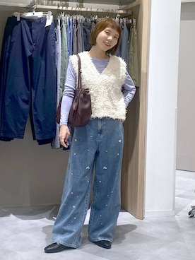 「GLOBAL WORK（グローバルワーク）の3ROOMボストンバッグ/1045688（ボストンバッグ、レッド系）」を使った、ちゃんさん（レディース・155cm）の秋コーディネート