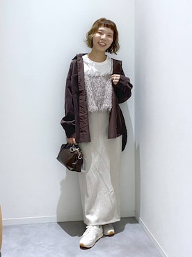 「GLOBAL WORK（グローバルワーク）のリッチクリーンプリントロンT/1066927（Tシャツ/カットソー、ホワイト系）」を使った、ちゃんさん（レディース・155cm）の秋コーディネート