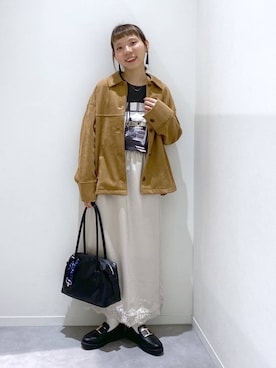 「GLOBAL WORK（グローバルワーク）のエアかる厚底ローファー/136031（ローファー、ブラック系）」を使った、ちゃんさん（レディース・155cm）の春コーディネート