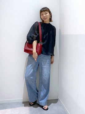 「GLOBAL WORK（グローバルワーク）のGOODデニムイージーパンツ/COOL/636569（デニムパンツ、ブルー系）」を使った、ちゃんさん（レディース・155cm）の夏コーディネート