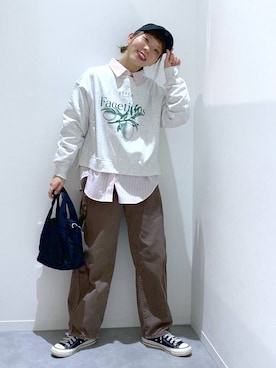 「GLOBAL WORK（グローバルワーク）の撥水軽量2WAYポケットファスナートートS /308500（トートバッグ、ブラック系）」を使った、ちゃんさん（レディース・155cm）の春コーディネート