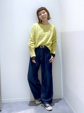 「GLOBAL WORK（グローバルワーク）のストレッチ総レースプルオーバー長袖/580886（Tシャツ/カットソー、ブラック系）」を使った、ちゃんさん（レディース・155cm）の秋コーディネート