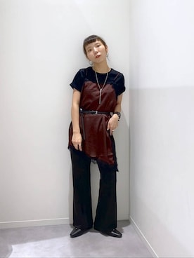 「GLOBAL WORK（グローバルワーク）のやさしソールVカットパンプス/1023336（パンプス、ブラック系）」を使った、ちゃんさん（レディース・155cm）の夏コーディネート