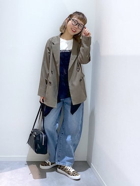 「GLOBAL WORK（グローバルワーク）のGOODデニムバレルパンツ/600980（デニムパンツ、ブルー系）」を使った、ちゃんさん（レディース・155cm）の春コーディネート