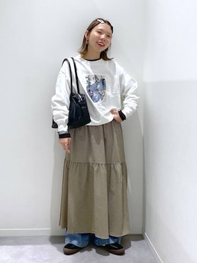 「GLOBAL WORK（グローバルワーク）のスペ軽チャーム付きボストン/495720（ボストンバッグ、ブラック系）」を使った、ちゃんさん（レディース・155cm）の春コーディネート