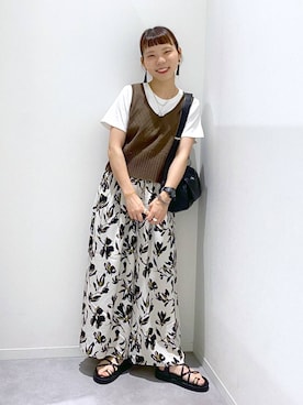 「GLOBAL WORK（グローバルワーク）のレース編みベスト/642900（ベスト、ブラウン系）」を使った、ちゃんさん（レディース・155cm）の夏コーディネート