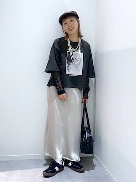 「GLOBAL WORK（グローバルワーク）のエアかるクラシックスニーカー/135751（スニーカー、ブラック系）」を使った、ちゃんさん（レディース・155cm）の春コーディネート