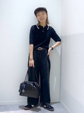 「GLOBAL WORK（グローバルワーク）のエアかるクラシックスニーカー/135751（スニーカー、ブラック系）」を使った、ちゃんさん（レディース・155cm）の春コーディネート
