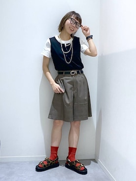 「GLOBAL WORK（グローバルワーク）のBeautee2WAYヘンリー/636773（タンクトップ、ブラック系）」を使った、ちゃんさん（レディース・155cm）の春コーディネート