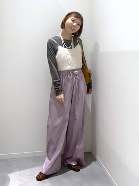 「GLOBAL WORK（グローバルワーク）のシルクブレンドクループルオーバー長袖/1051637（Tシャツ/カットソー、グレー系）」を使った、ちゃんさん（レディース・155cm）の夏コーディネート