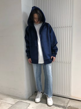 「A4A（エーフォーエー）のA4A/エーフォーエー/40s強撚糸ラウンドTシャツ（Tシャツ/カットソー）」を使った、アライトモヤさん（メンズ・170cm）の秋コーディネート