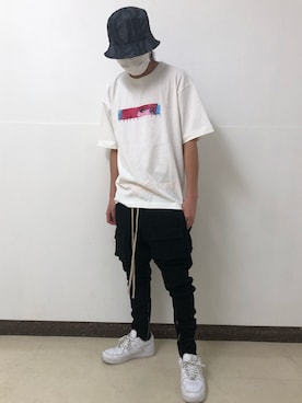 「DANKE SCHON（ダンケシェーン）のアイテム（帽子）」を使った、アライトモヤさん（メンズ・170cm）の夏コーディネート