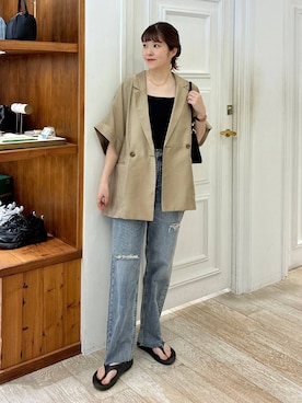 「A part by（アパートバイ）のApbアソートデニムパンツ（デニムパンツ）」を使った、mariさん（レディース・159cm・30代）の夏コーディネート