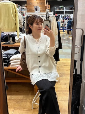 「GLOBAL WORK（グローバルワーク）のダンボールフレアパンツ/1049213（その他パンツ、ブラック系）」を使った、mariさん（レディース・159cm）の秋コーディネート