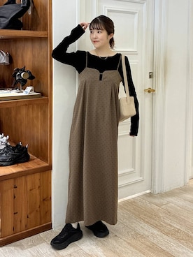 「ウエストゴム」｜「アイテム（ワンピース/ドレス）」を使った、mariさん（レディース・159cm）の秋コーディネート