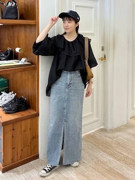 「アイテム（デニムスカート）」を使った、mariさん（レディース・159cm・30代）の夏コーディネート