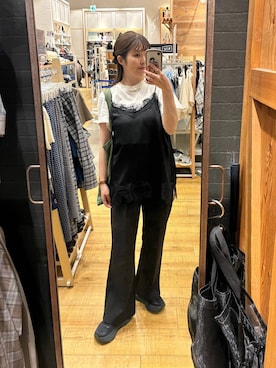 「GLOBAL WORK（グローバルワーク）のダンボールフレアパンツ/636480（スウェットパンツ、ブラック系）」を使った、mariさん（レディース・159cm）の夏コーディネート
