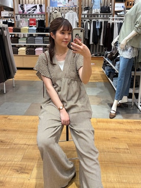 「GLOBAL WORK（グローバルワーク）のサラサラDRYスクエアタンク/636753（タンクトップ、ホワイト系）」を使った、mariさん（レディース・159cm）の春コーディネート