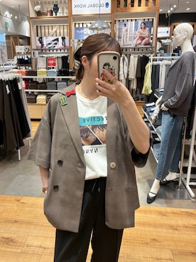 「GLOBAL WORK（グローバルワーク）のウツクシルエットDRYイージーパンツ/636550（その他パンツ、ブラック系）」を使った、mariさん（レディース・159cm）の春コーディネート
