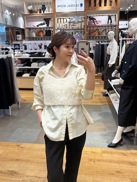 「GLOBAL WORK（グローバルワーク）のダンボールフレアパンツ/1049213（その他パンツ、ブラック系）」を使った、mariさん（レディース・159cm）の秋コーディネート