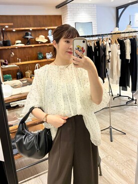 「A part by（アパートバイ）のバルーンドットブラウス（シャツ/ブラウス）」を使った、mariさん（レディース・159cm）の夏コーディネート