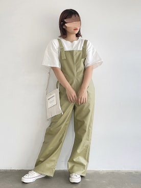 「フェイクレザー」｜「アイテム（オールインワン・サロペット）」を使った、tarouさん（レディース・154cm）の夏コーディネート