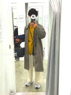 「EMMA CLOTHES（エマクローズ）のアイテム（ステンカラーコート）」を使った、おたけさん（メンズ・172cm）の冬コーディネート
