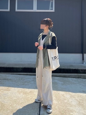 「アイテム（オールインワン・サロペット、ホワイト系）」を使った、soraさん（レディース・158cm）の春コーディネート